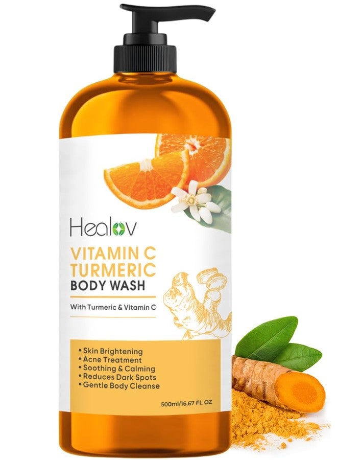 Healov Turmeric Body Wash – Natural Skin Brightening Soap for Dark Spots & Hyperpigmentation – Exfoliating Turmeric Face & Body Wash for Scars, Glow & Gentle Daily Cleansing – Plant-Based Liquid Bath Soap - Image 1
